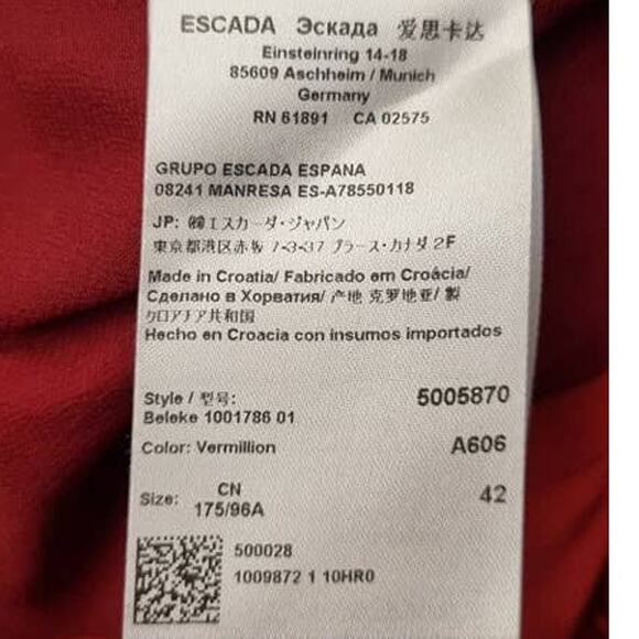 Escada Vermillion Red Satin Two Button Long Sleeve Blazer Size 42 - Picture 6 of 10